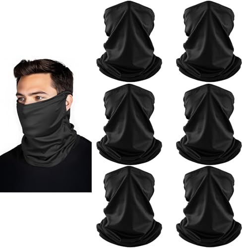 HONGTEYA 6 Pack Summer Neck Gaiter, UV Protection Cooling Face Mask Breathable Bandana Head Scarf Face Cover for Men Women - color: Black