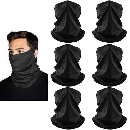 HONGTEYA 6 Pack Summer Neck Gaiter, UV Protection Cooling Face Mask Breathable Bandana Head Scarf Face Cover for Men Women - color: Black