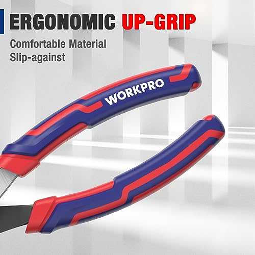 WORKPRO 6” Slip Joint Pliers Tool, Large Soft Grip,Rust Prevention Finish, 3-Zone Serrated Jaw Forged from High Carbon Steel for Maximum Grip - size: 6-inch