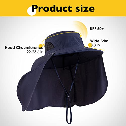 DOCVIT Fishing Hat for Men&Women,Outdoor UV Waterproof Wide Brim Bucket Hat,UPF50+ Sun Hat with Neck Flap - color: Navy