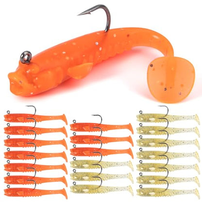 Syosisny 20pcs Soft Paddle Tail Fishing Lures – Pre-Rigged Swimbaits with Weighted Hook – Realistic Bass Bait for Freshwater & Saltwater Fishing