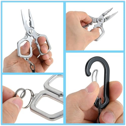 dophee Fishing Pliers Saltwater with Split Ring, Stainless Steel Mini Multifunctional Fish Hook Remover PE Line Cutter Scissors Tool Fishing Gear Accessories