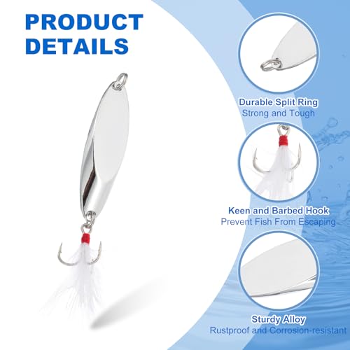 PATIKIL Fishing Spoons, Fishing Lures Casting Spoon Treble Hooks Jigs Hard Metal Spinner Baits - color: Silver Tone, size: 3/4 oz