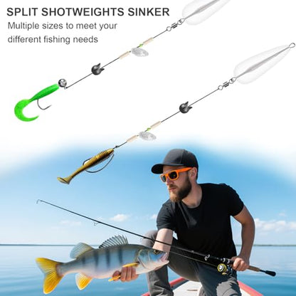 200/350 Pcs Premium Split Shot Fishing Weights Sinkers, Removable Leakproof Fly Fishing Split Shot for Freshwater & Saltwater， Bass Trout Circular Accessories - 5/6 Sizes - size: 350/6 Size Round