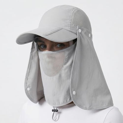 Foldable Baseball Cap with Detachable Neck Flap and Face Cover Portable Sun Hat Fishing Hats for Men Women - color: Deepgrey