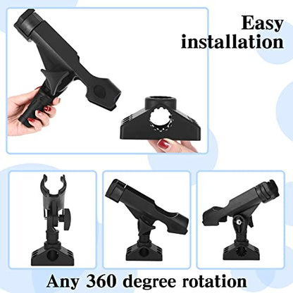 2 Pcs Locking Side Deck Mounting Bracket Side Deck 1.96'' x 3.93'' Fishing Rod Bracket Flag Pole Bracket Kayak Fishing Rod Pole Holder Support Fishing Tool with Hardwares for Boat Wall House, Black