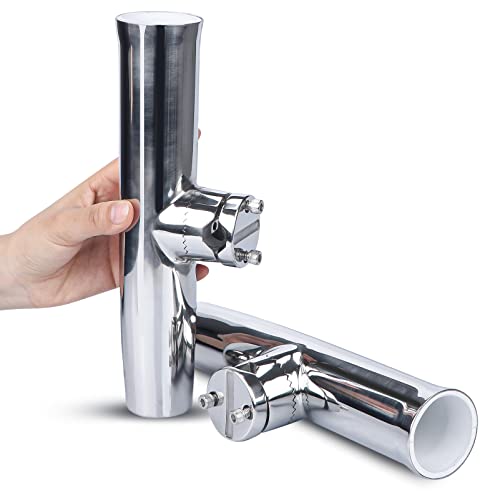 2PCS Tournament Style Boat Fishing Rod Holders, 316 Stainless Steel Clamp on 7/8" to 1" Rail, 360 Adjustable Fishing Rod Holder