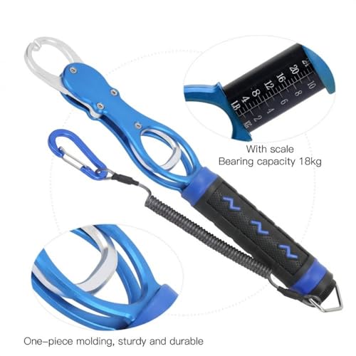 Fish Lip Gripper with Built-in Scale 18kg (39.7 lb) – Portable Fish Controller Tool with Non-Slip Handle for Freshwater & Saltwater Fishing(Blue) - color: Blue