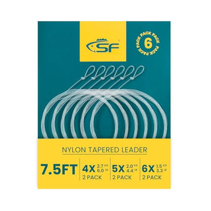 SF Pre-Tied Loop Fly Fishing Tapered Leader Nylon Clear Trout Freshwater Saltwater Bonefish Permit Bass Salmon Steelhead 7.5FT 9FT 10FT 12FT 15FT 0X 1X 2X 3X 4X 5X 6X 7X - size: 7.5FT-4X(2)5X(2)6X(2), style: Freshwater Knotted 6-pack
