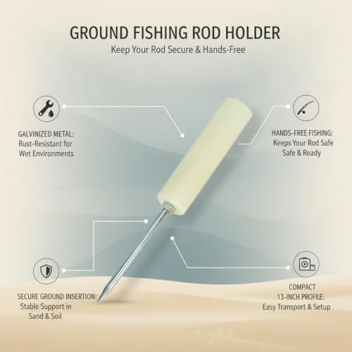 Ground Fishing Rod Holder, Galvanized Metal Spike for Beach and Riverbank, Support for Surf Casting (1 PC) - color: White