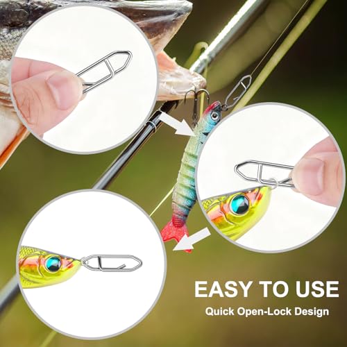 100PCS Fishing Speed Clips, Fishing Swivels & Snaps, High Strength Speed Clips for Fishing Lures, Quick Change Snap Set, Freshwater Saltwater Lure Connector Tackle - color: Silver