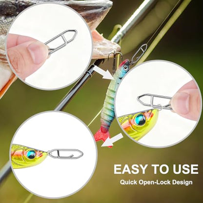 100PCS Fishing Speed Clips, Fishing Swivels & Snaps, High Strength Speed Clips for Fishing Lures, Quick Change Snap Set, Freshwater Saltwater Lure Connector Tackle - color: Silver