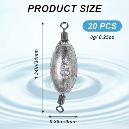 Zorfeter Inline Fishing Weights, Trolling Sinkers Quick Set Up Swivel Weights, Lead Sinkers for Catfishing/Offshore Fishing - size: 8g/0.25oz-20 pcs
