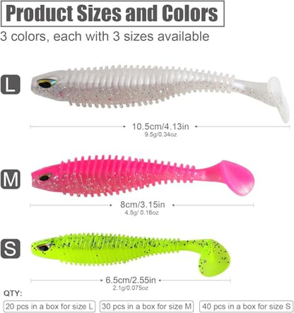 MAFIMOEA 40/30/25Pcs Paddle Tail Swim Baits Lures Fishing Soft Plastic Lure Kit for Bass Trout Walleye Crappie 6.5cm 7.5cm 10.5cm - color: Blue, size: 2.55IN/6.5CM - 40PCS
