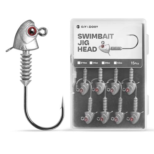 Swimbait Jig Heads with Stacked Cone Keeper, Minnow Style Eye Fishing Jighead 3/16 1/4 3/8 1/2oz (15 PCs) - color: Raw, size: 3/8oz - 4/0 - 15 pack