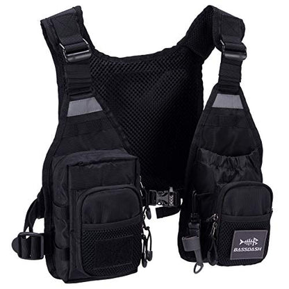 BASSDASH FV08 Ultra Lightweight Fly Fishing Vest for Men and Women Portable Chest Pack - color: Black