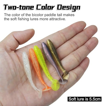 Soft Fishing Lures, 6.5cm/8cm Paddle Tail Swimbaits Soft Plastic Lures Kit for Bass Trout Walleye Crappie 30pcs/40pcs… - color: A-5.5cm/2.16in-50pcs