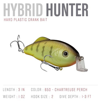 Strike King Hybrid Hunter Shallow Jr. Fishing Lure, Shallow Diving Crankbait, 90-Degree Bill, 3D Eyes, Loud Rattle, Dives 1 to 3-Feet,Size 4 & 6 Treble Hooks - color: Chartreuse Perch, size: 1 oz