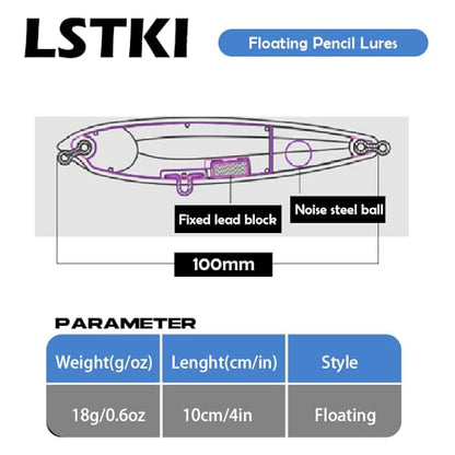 Top Water Fishing Lure for Freshwater and Saltwater, Long Cast Sinking Pencil Lures Artificial Hard Baits with Treble Hook, for Bass Walleye Pike Catfish Musky Perch Fishing Gifts for Family Fishing - color: I