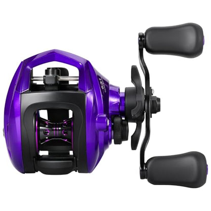 Sougayilang Baitcasting Fishing Reel, 8:1 High Speed Gear Ratio Super Smooth and Powerful Low Profile Baitcaster Reel with Maganic Brake System for Freshwater,Saltwater - color: Purple-Right Hand