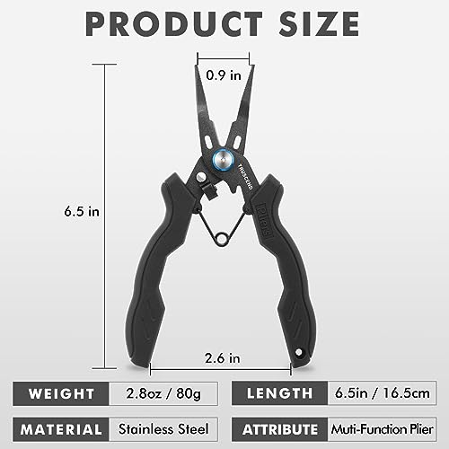 TRUSCEND Easy Use Lockable Fishing Pliers with Tungsten Carbide Cutter, Innovative Ergonomic Handy Handle, Saltwater Corrosion Resistant Teflon Coated Fishing Tool, Light Multi-Function Fishing Gear - color: E1-black