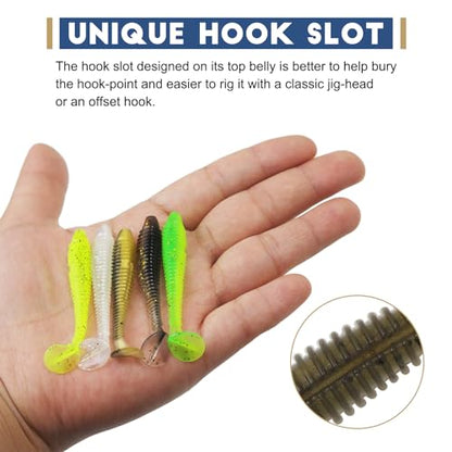MAFIMOEA50/40/30Pcs Paddle Tail Swim Baits Lures Fishing Soft Plastic Lure Kit for Bass Trout Walleye Crappie 5.5cm 6.5cm 7.5cm - color: White, size: 7.5cm/2.95in-30pcs