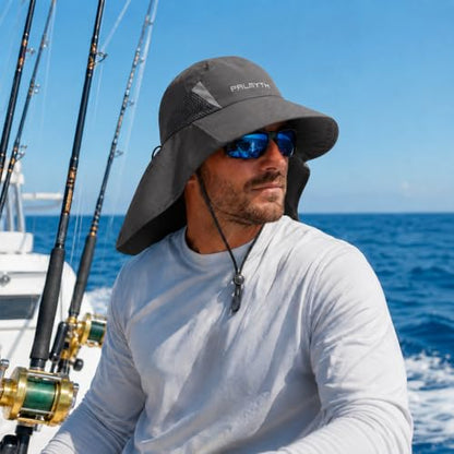 Palmyth Fishing Hat Wide Brim Sun Hat with Neck Flap & Sunglasses Storage | Sun Protection, Adjustable Fit, Breathable Mesh & Sweatband, Foldable, For Men & Women - color: Carbon