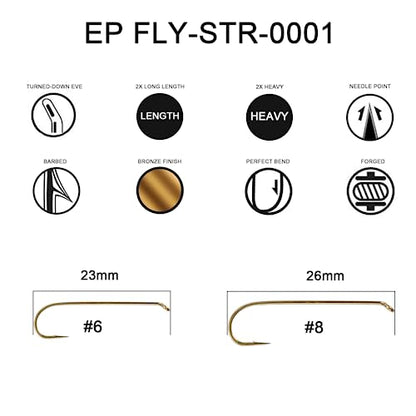 Eupheng Fly Fishing Hooks 100pc Pack Barbless Catch & Release Dry Wet Nymph Shrimp&Pupa, Streamer, Caddis, Jig, Scud Flies Fishing Hooks - color: EP FLY-STR-0001, size: #8