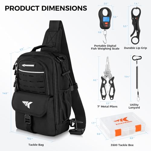 KastKing Everyday Essential Sling Tackle Bag & Tool Set, Fishing Scale & 3500-Tackle Box Waterproof, 7" Pliers, Lip Gripper - Fishing Gear and Gift for Men