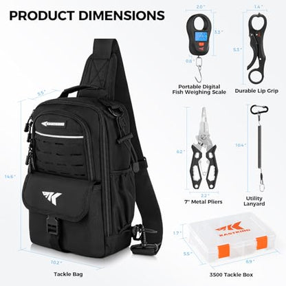 KastKing Everyday Essential Sling Tackle Bag & Tool Set, Fishing Scale & 3500-Tackle Box Waterproof, 7" Pliers, Lip Gripper - Fishing Gear and Gift for Men