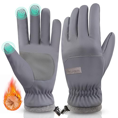 ihuan Winter Waterproof Ski Gloves Men Women, Snow Warm Cycling Cold Weather, Driving Biking Running - color: Grey, size: Medium