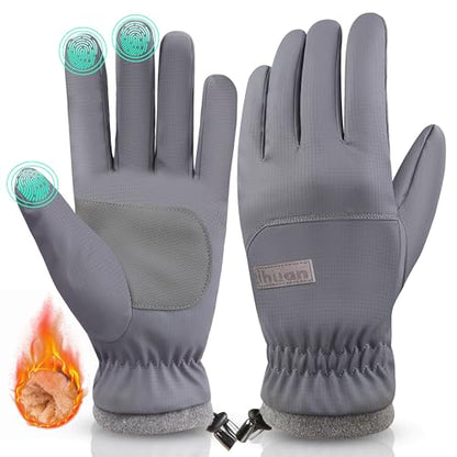 ihuan Winter Waterproof Ski Gloves Men Women, Snow Warm Cycling Cold Weather, Driving Biking Running - color: Grey, size: Medium