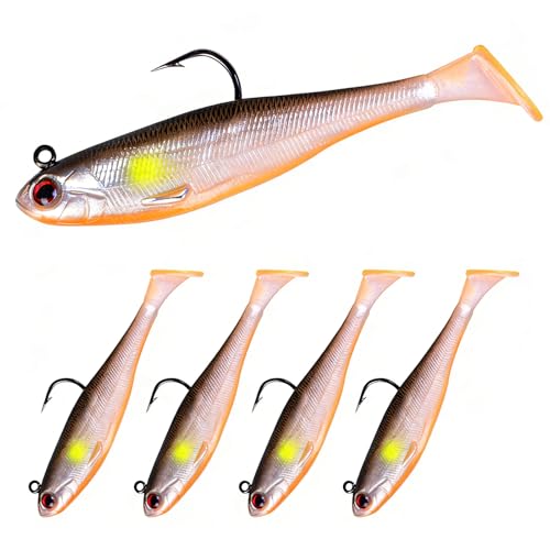 5/6Pcs Easy Catch Pre-Rigged Soft Lures,Baits for Bass Fishing - Jig Heads Soft Plastic Walleye Lures, Fishing Bait for Saltwater & Freshwater - color: 3.5",0.42oz,Orange