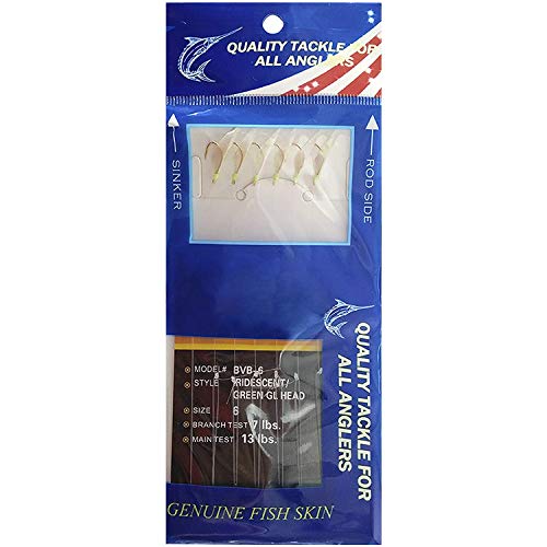 Fishing Bait Rigs Saltwater, 10Packs Surf Fishing Rigs with Fish Skin Feather Fishing Hooks Swivels Glow Beads Rigs Sea Bass Rigs Fishing Bait Lures - color: BVB, size: 8#