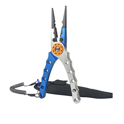 Hook Remover Braid Line Cutting and Split Ring with Lanyard and Sheath, Stainless Steel Jaw Rustproof Saltwater Offshore Bass, Fly Fishing Trout
