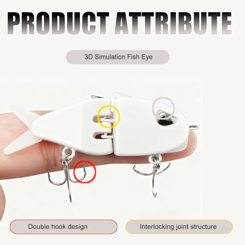 2Pcs Mini Glide Bait for Bass Fishing,Slow Sinking Fishing Lure,Freshwater Saltwater Multi Jointed Swimbait Wobbler,for Amazing Fishing Gear Gifts for Family - color: White