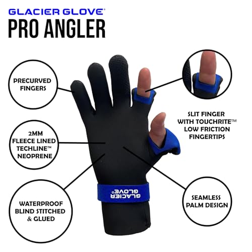 Glacier Glove Unisex Pro Angler Waterproof Neoprene Slit Finger Glove | Flexible, Fleece Lined, Touchscreen, Winter Fishing, Hunting, Outdoor Protective Handwear - size: XX-Large