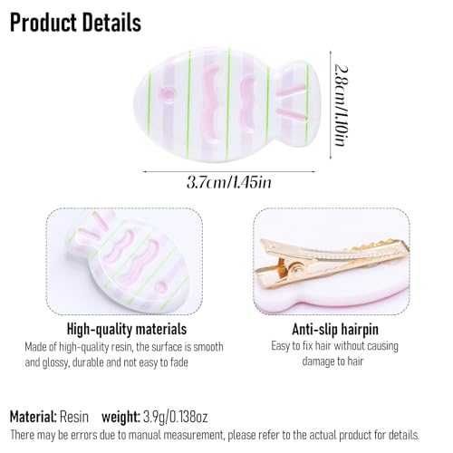 6 Pcs Small Fish Snap Hair Clips Green & Purple Lines Design Kawaii Resin Hairpin Glossy White Headdress Metal Barrettes for Women No Crease Hair Styling Supplies - color: Style 14