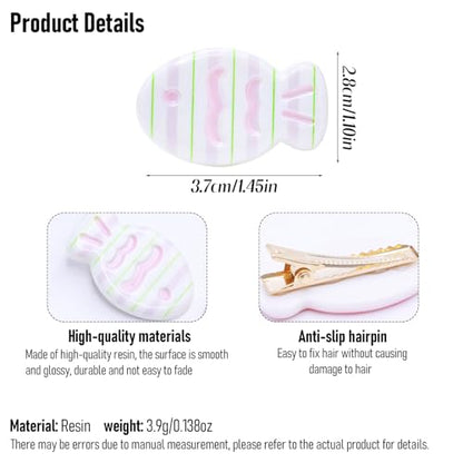 6 Pcs Small Fish Snap Hair Clips Green & Purple Lines Design Kawaii Resin Hairpin Glossy White Headdress Metal Barrettes for Women No Crease Hair Styling Supplies - color: Style 14