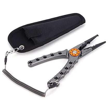 Fishing Pliers, Premium Stainless Steel Jaw with Anodized Aluminum Handle for Hook Removal Line Cutting and Split Ring Opening Saltwater Freshwater Anglers Grey 7.9 Inch - color: Grey