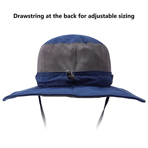 BASSDASH UPF 50+ Sun Fishing Hat Water Resistant with Detachable Neck Flap - color: Dark Blue - Big Head Size