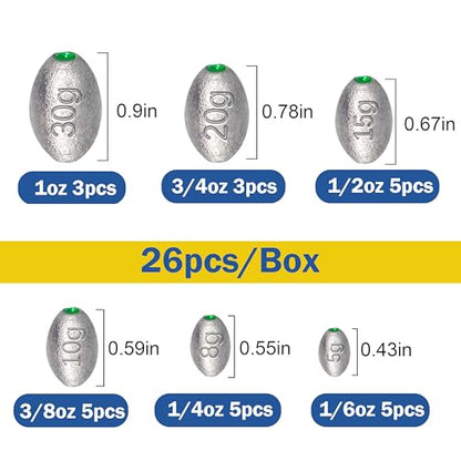 Egg Weights Egg Fishing Sinkers Lead Weights Catfish Weights Slide Sinkers for Fishing Line Assortment - style: 26pcs