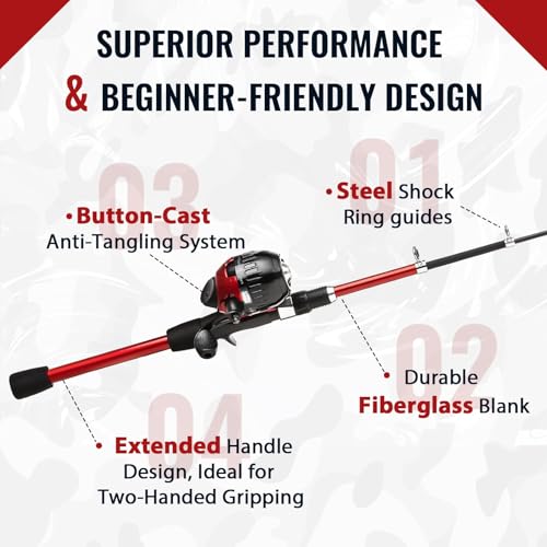 WIDDEN Kids Fishing Pole, Youth Fishing Rod and Reel Combo - Telescopic Portable Fishing Pole with Tackle Box Bag Starter Anglers Set, Fishing Gear Kit for Boys Girls Teens Age 5-18 and Beginners - color: Red