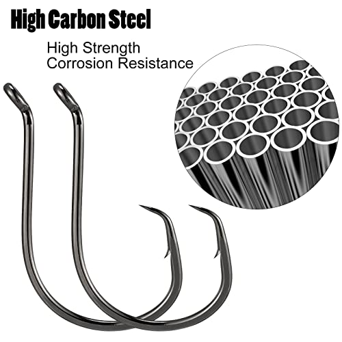 Dr.Fish 100 Pack Octopus Circle Hooks, Saltwater & Freshwater Fishing Hooks, #8-#10/0, Offset, Catfish, Tuna, Striper, Snapper, Bass Fishing - color: Black, size: #8-100 Pack