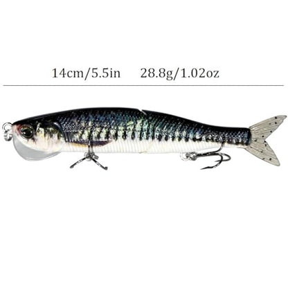 Topwater Artificial Bionic Wobbler Fishing Lure, 5.5in/1.02oz Slow Sinking Simulation Multi Jointed Hard Bait, Fishing Accessories for Freshwater & Saltwater - color: Navy