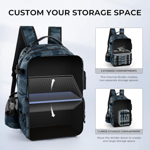 KastKing BaitSpace Fishing Tackle Backpack with Removable Bait Binder,2 Rod Holders Storage Fishing Gear and Equipment - color: G: Blue Camo, size: Without tackle box
