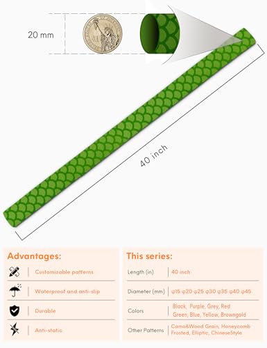 Accering Fishscale Waterproof Fishing Rod Shrink Wrap Grip (φ20mm, Fruit Green) - color: FruitGreen, size: φ20mm, L3.3ft