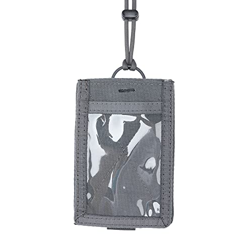 EXCELLENT ELITE SPANKER Tactical ID Card Holder Hook & Loop Patch Badge Holder Key Ring with Adjustable Neck Lanyard (Grey) - color: Grey