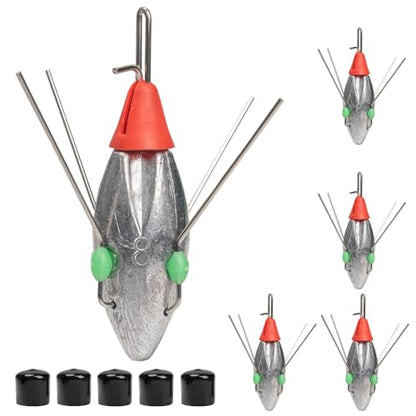 THKFISH 5 Pcs Sputnik Sinkers Surf Fishing Weight, Heavy-Duty Long Tail Lead Weights Saltwater Surf Casting Sinkers, Catfishing, and Beach Adventures in Ocean Sea Sand - size: 8oz-5pcs