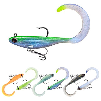 Pre-Rigged Soft Fishing Lures, Easy Catch Swimbaits for Bass Trout | Paddle & Curly Tail, Swim Baits for More Bites, Freshwater & Saltwater Fishing Bait, Crappie Walleye Pike Lures, Value Pack - color: B-2.5"-0.19oz